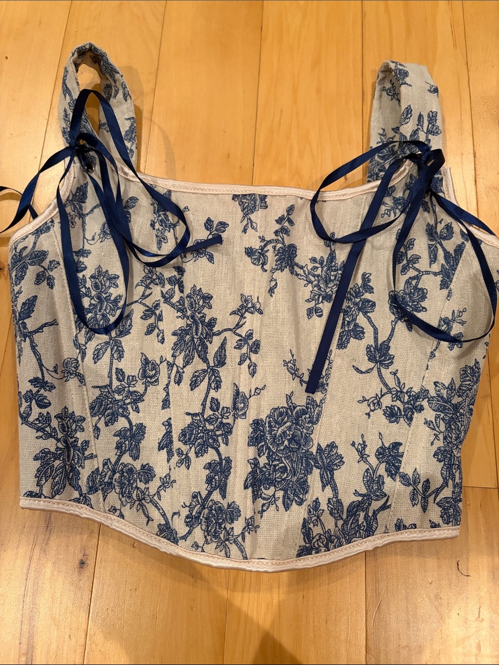 Blue Floral Tie-Shoulder Crop Top